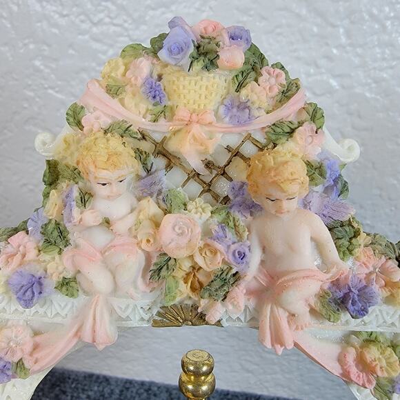 Home Traditions Musical Carousel Horse Figurine Pastel Cherub Canopy Non-Working - Picture 7 of 13